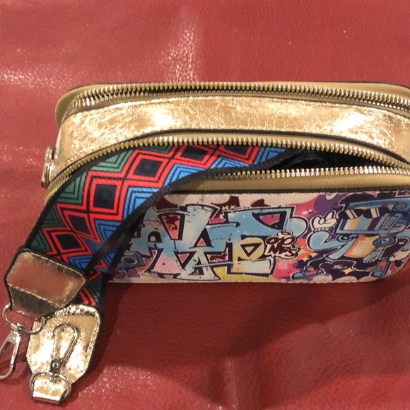 Graffiti Print Crossbody Bag for SALE with Double Top Zipper and Back Pocket - Picture 4 of 7